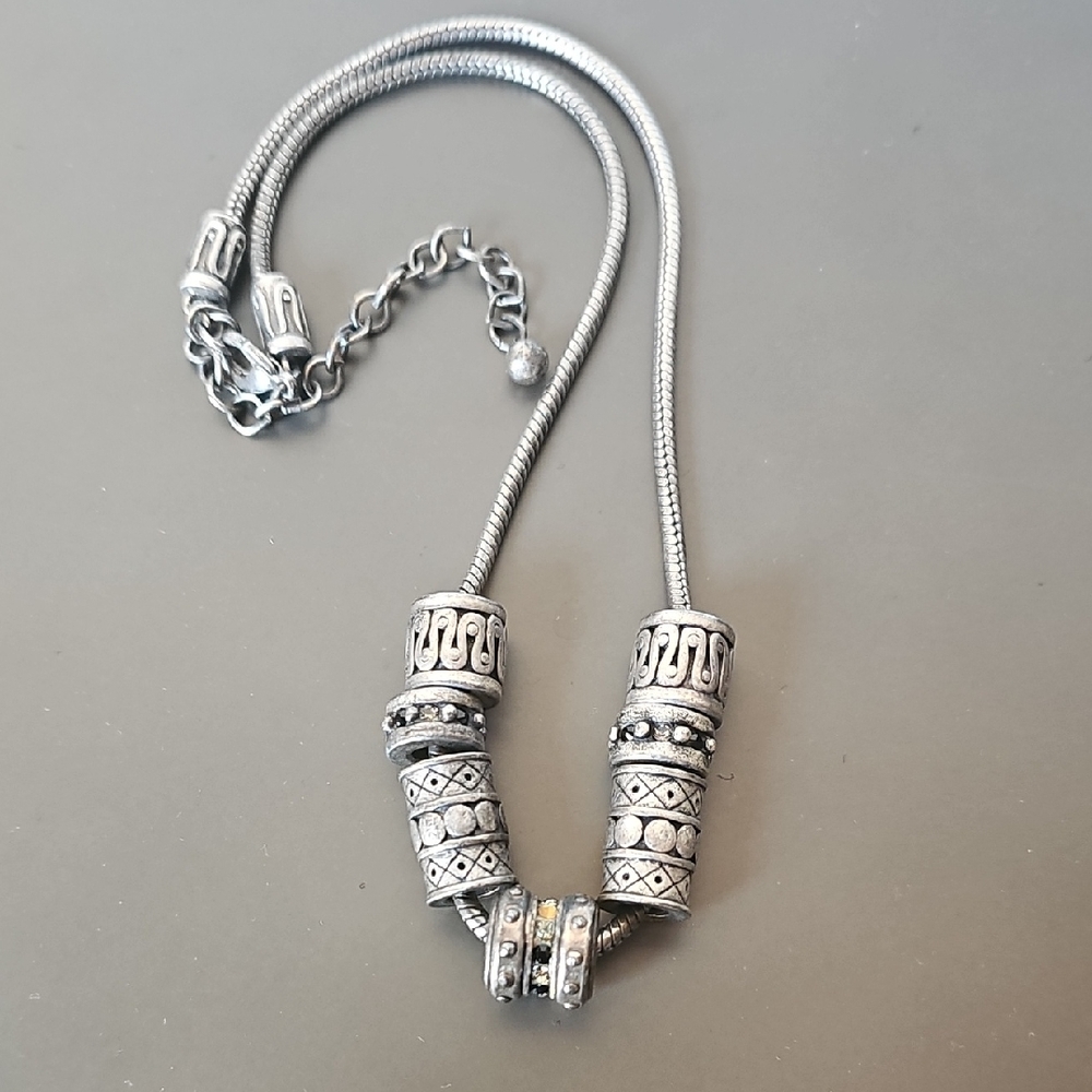 Brighton Silver-Tone Beaded Pendant Necklace Adjustable Length
